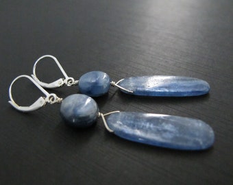 Kyanite and Sterling Silver Earrings, Gift for Her Natural Gemstone Dangles