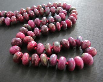 Ruby In Zoisite Hand Knotted Necklace 14K Gold Filled Clasp, 19 inches