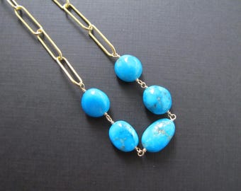 14K Gold Filled Chain and Chunky Turquoise Necklace