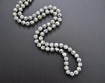 Dalmatian Jasper Knotted Necklace, Sterling Silver Clasp, 36 Inch