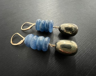 Kyanite and Pyrite Dangle Earrings