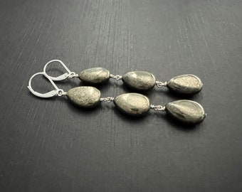 Pyrite Teardrop Earrings, Sterling Silver Lever Back Dangle Earrings, Gift For Her