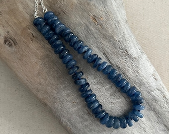 Kyanite Rondelle Necklace, Sterling Silver Chain Candy Necklace, Gift For Her