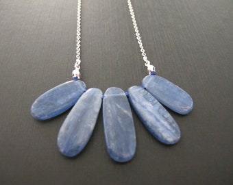 Kyanite Plume Necklace, Natural Gemstone Sterling Silver Jewelry