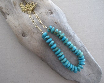 14k Gold Filled Paperclip Chain Necklace, Chunky Turquoise Necklace