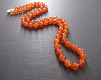 Knotted Carnelian Necklace, Reddish Orange Gemstone, Aries Gift
