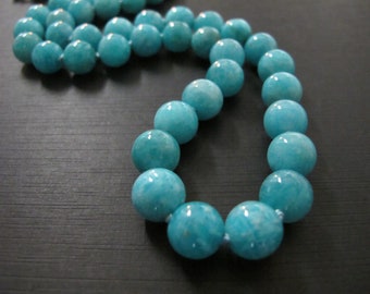 Hemimorphite Hand Knotted Round Bead Necklace, Natural Blue Gemstone Gift for Her
