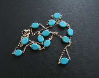 Turquoise on 14K Gold Filled Chain, Layering Necklace, Gift for Her