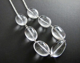 Chunky Clear Quartz Necklace, Clear Gemstones on Silver Chain, Timeless Gemstone Jewelry, Bridal Gift