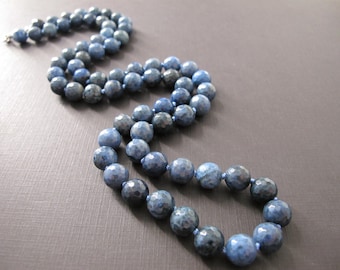 Dumortierite Knotted Necklace, Natural Gemstone Beaded Necklace