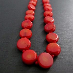 Long Red Knotted Necklace, Bamboo Coral Gemstone Gift for Her