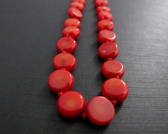 Long Red Knotted Necklace, Bamboo Coral Gemstone Gift for Her