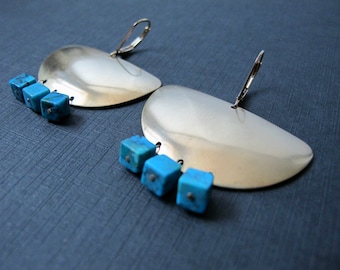 Geometric Brass and Turquoise Earrings