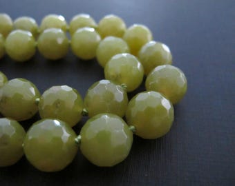 Chunky Olive Green Jade Necklace, Hand Knotted Jewelry, 14K Gold Filled Clasp, 18 Inches