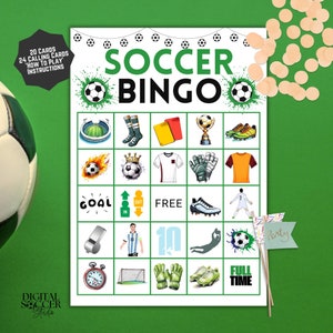 Tarjetas de bingo de fútbol para imprimir, fiesta de fútbol, bingo de fútbol, tarjetas de bingo coloridas, descarga digital instantánea en formato PDF, juegos de fiesta para niños