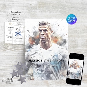 Invitation modèle modifiable d'anniversaire Ronaldo, invitation d'anniversaire de football, fête d'anniversaire sur le thème du football, fête de football, téléchargement numérique, 5 x 7