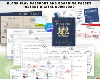 Editable World Cup Play Passport & Boarding Passes Template, Canva Template | Kids Football Party, Instant Download, Soccer Party Printable