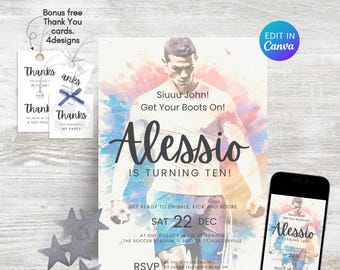 Ronaldo birthday editable template invitation, soccer birthday invite, soccer themed birthday party, football party, digital download, 5x7