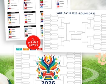 World Cup Round of 32 Bracket Printable, Group Table Bracket Templates, Soccer World Cup Wall Chart, Printable Download, Football Tournament