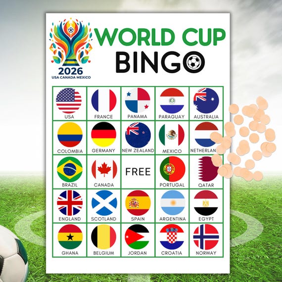 2026 World Cup Soccer Bingo Game Printable PDF, Football Party Game, Instant Download, US Letter & A4, Soccer Party, Football Watch Party