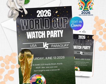 World Cup Watch Party Invitation, Canva Editable Soccer Game Template Digital Download, Football Watch Party, 5x7 Printable, Soccer Invite