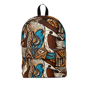 African-Inspired Abstract Birds Backpack | Earth Toned Avian Floral Design | Unique Ethnic Art Bag Unisex Classic Backpack