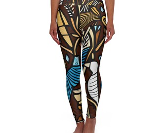 Abstract Elegance: African Mud Cloth-Inspired High Waisted Yoga Leggings (AOP)