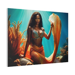 Wunderschöne afrikanische Meerjungfrau und komplizierte Korallenformationen: Matte Leinwand der afrikanischen Meerjungfrau, gespannt, 0,75&quot;