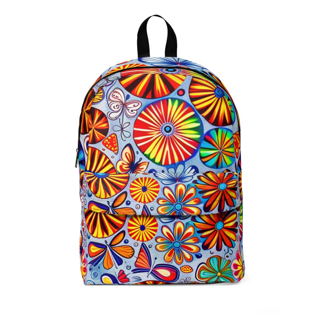 Retro 70s Floral & Butterfly Backpack | Vintage-inspired Design ...