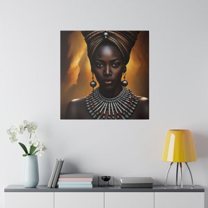 Majestic African Grace And Power: Matte Canvas Portrait of an African Queen in Traditional Attire, Stretched, 0.75"