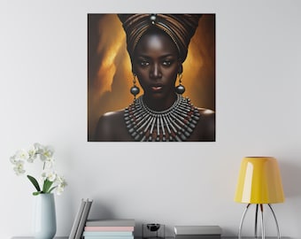 Majestic African Grace And Power: Matte Canvas Portrait of an African Queen in Traditional Attire, Stretched, 0.75&quot;
