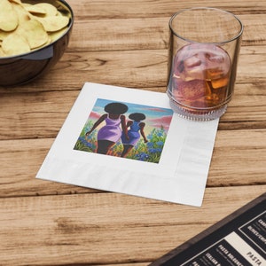 Sisters Among The Blooms: Sundress Sisters Strolling Through Wildflowers Napkins White Coined Napkins