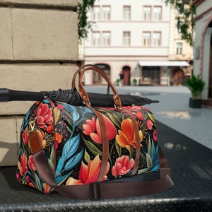 Tropical Elegance: Waterproof Nylon Travel Bag with Floral Print Waterproof Travel Bag