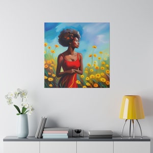 Sunny Serenity With Yellow Wildflowers: African Beauty Matte Canvas, Stretched, 0.75&quot;
