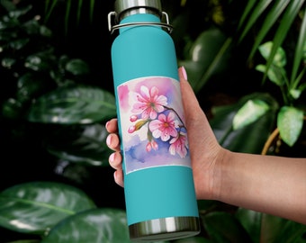 Blossom Print Hydration: Cherry Blossom Premium Insulated Water Bottle For Yoga And More Copper Vacuum Insulated Bottle, 22oz