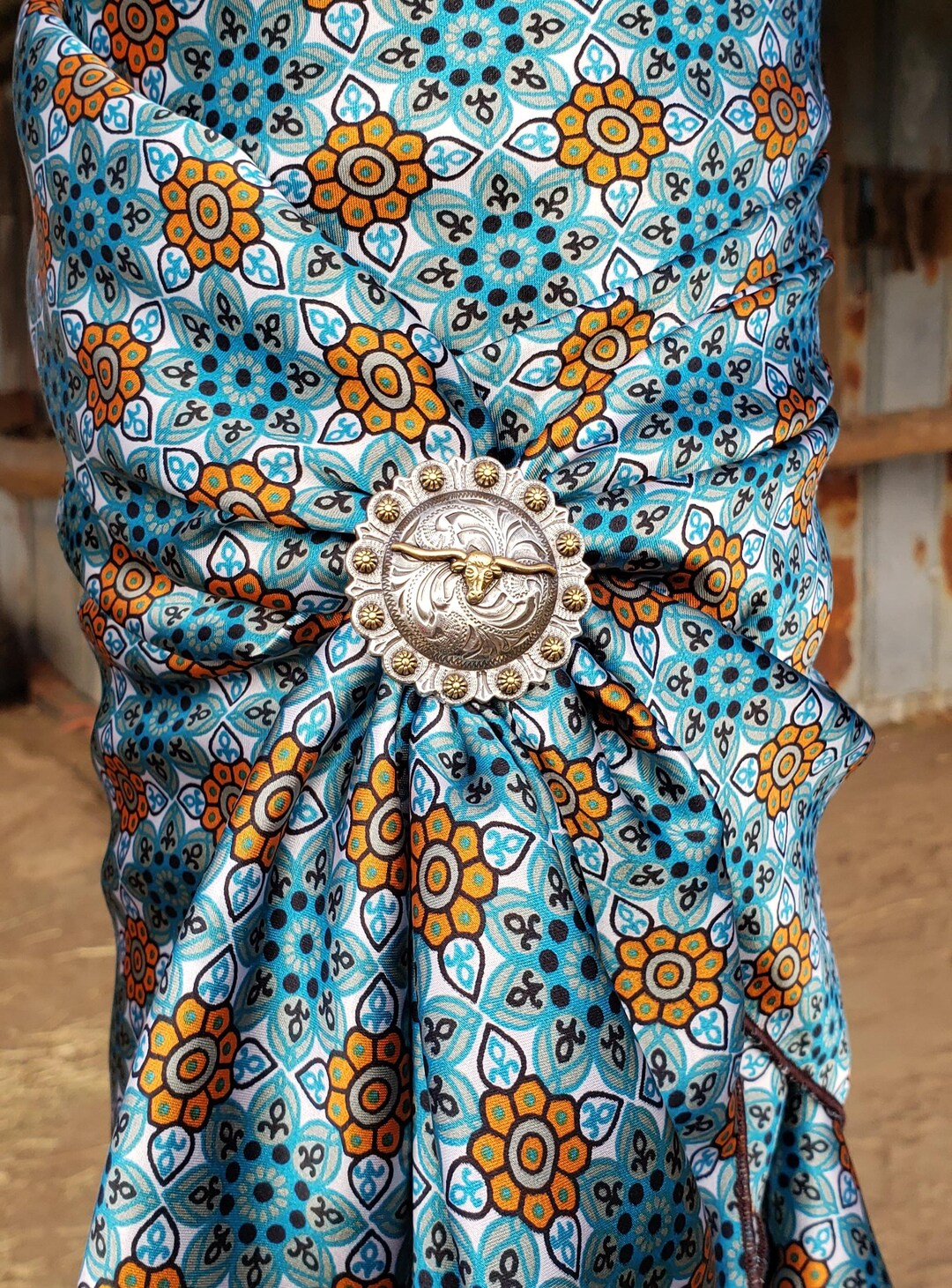 Turquoise and Orange Floral Cowboy Buckaroo Wild Rag by Mann Creek Wild ...