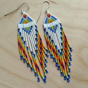 White Beaded Native Style Shoulder Duster Earrings