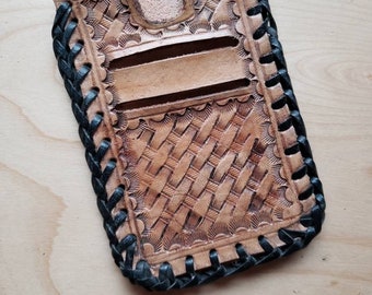Leather Basket Stamped Western Wallet