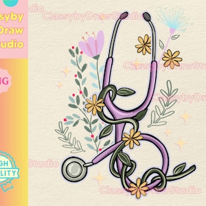 Floral Stethoscope PNG: Nurse Doctor Sublimation Design (Digital Download)