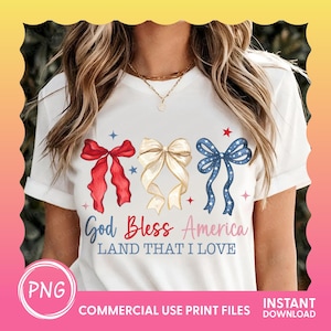 God Bless America Png, Coquette Fourth of July PNG, Sublimation art, digital download, PNG art, America png, Patriotic png, Bows Png