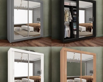 Wardrobe - Double Sliding Door Wardrobe With Hanging Rail- ZIUSA