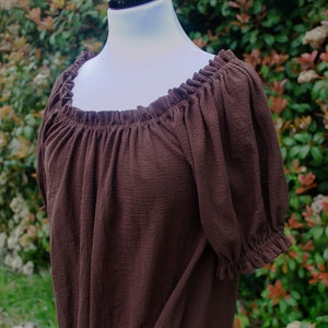 Brown Gauze Chemise with Short Sleeves - Renaissance Shift - Womens Halloween Costume - Steampunk Shirt - Ren Faire Garb - SCA LARP