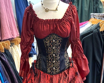 Red Bubble Sleeve Chemise in Satin and Cotton - Renaissance Shift - Peasant Blouse - Womens Halloween Costume - Ren Faire Garb - SCA LARP
