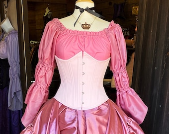 Rose Pink Bubble Sleeve Chemise in Satin and Cotton, Renaissance Shift, Peasant Blouse, Womens Halloween Costume, Ren Faire Garb, LARP