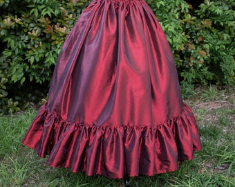 Steampunk Burgundy Taffeta Ruffle Skirt - Adult Halloween Costume - Fairy Costume - Renaissance Clothing - Victorian Skirt - Ren Faire Garb