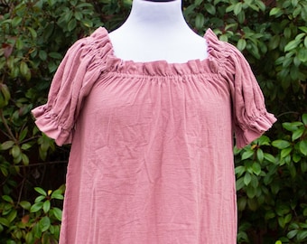 Mauve Pink Gauze Chemise with Short Sleeves, Womens Renaissance Shift, Halloween Costume, Steampunk Shirt, Ren Faire Garb, Cotton Shirt