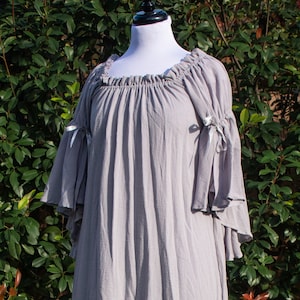 Grey Cotton Gauze Chemise with Flounced Sleeves, Renaissance Shift, Peasant Blouse, Womens Halloween Costume, Ren Faire Garb, LARP