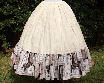 All Hallows Eve Cream Cotton Ruffle Underskirt, Cotton Petticoat, Womens Renaissance Clothing, Steampunk Clothing, Halloween Costume, Skulls