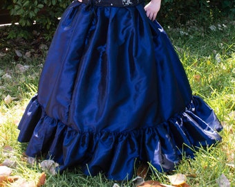 Steampunk Blue Taffeta Ruffle Skirt, Adult Halloween Costume, Gothic Fairy Costume, Renaissance Clothing, Victorian Skirt, Ren Faire Garb