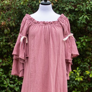 Mauve Pink Cotton Gauze Chemise with Flounced Sleeves, Renaissance Shift, Peasant Blouse, Womens Halloween Costume, Ren Faire Garb, LARP
